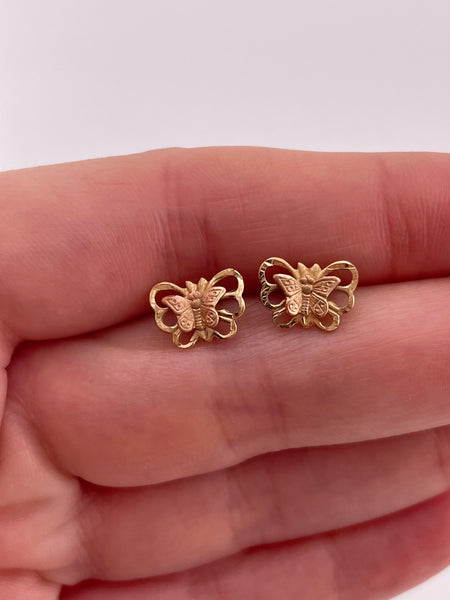 14k yellow & rosy gold butterfly post earrings