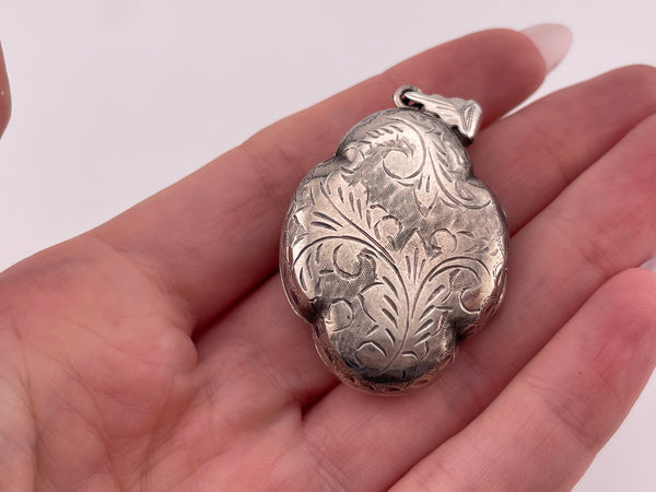 sterling silver shaped etched locket pendant