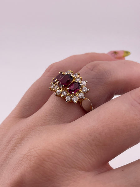 size 7 sterling silver gold plated faceted garnet rhinestone ring ***AS IS***