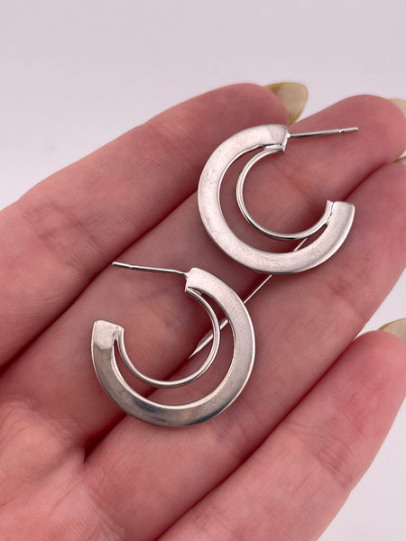 rhodium plated sterling silver partial hoop post earrings