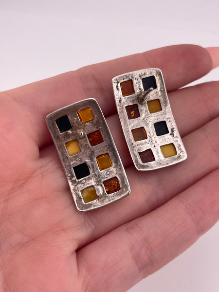 sterling silver multi-color amber panel post earrings