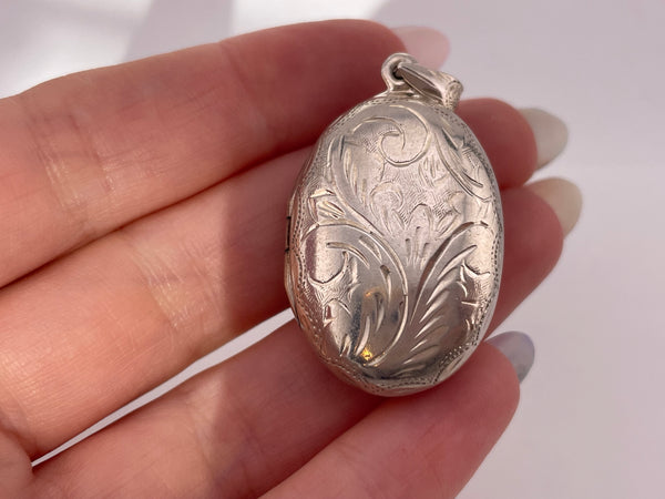 sterling silver oval etched locket pendant