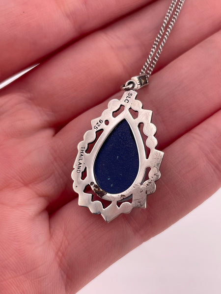 sterling silver marcasite & lab opal pendant necklace