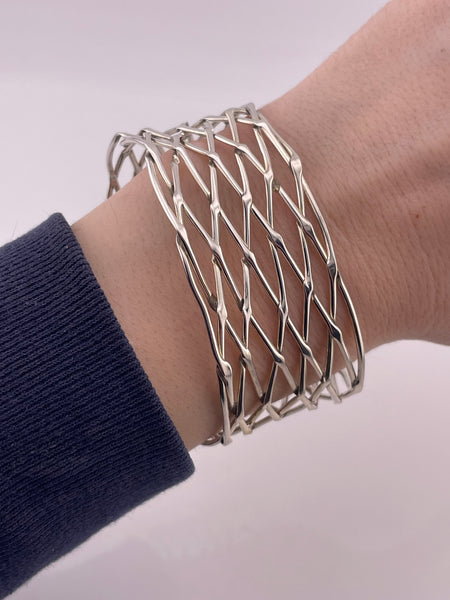 sterling silver stoneless basketweave cut-out wide cuff bracelet