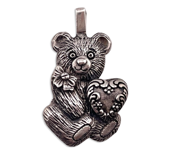 sterling silver teddy bear heart pendant