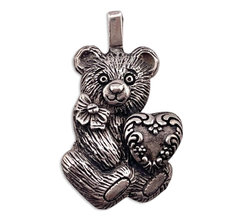 sterling silver teddy bear heart pendant
