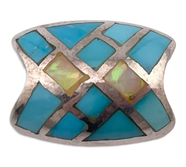 sterling silver synthetic turquoise & opal slide pendant