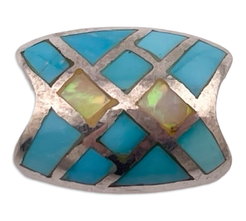 sterling silver synthetic turquoise & opal slide pendant