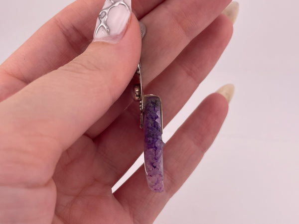 sterling silver amethyst slice & pearl pendant