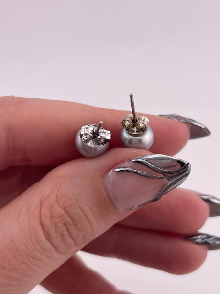sterling silver faux pearl post earrings
