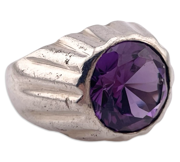 size 8.5 sterling silver purple red blue lab sapphire ring ***AS IS***