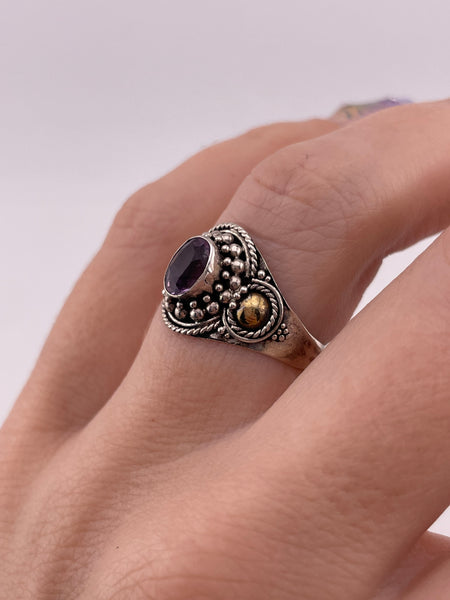 size 7.5 sterling silver faceted amethyst gold wash detail ring