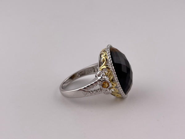 size 8.25 sterling silver & gold plated faceted tiger's eye ring