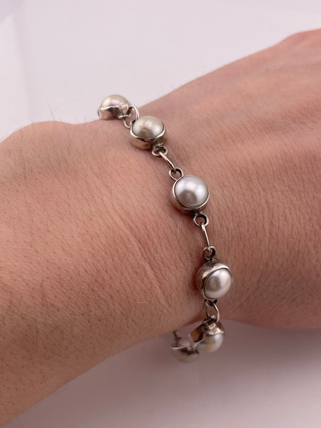 sterling silver 7-5/8" pearl link bracelet