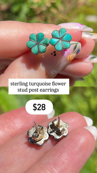 RESERVED PRIVATE LISTING -- sterling silver turquoise flower earrings A7