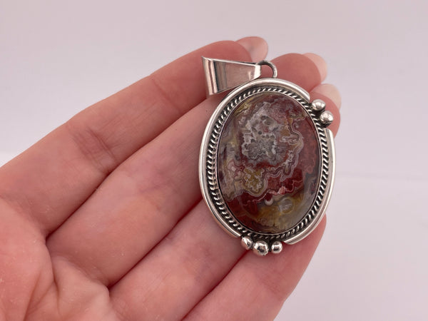 sterling silver crazy lace agate pendant