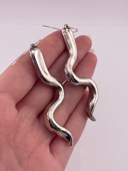 sterling silver 3" snake style electro-form hook dangle earrings ***AS IS***