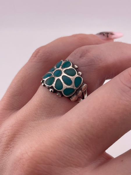 size 6.5 sterling silver turquoise inlay flower ring