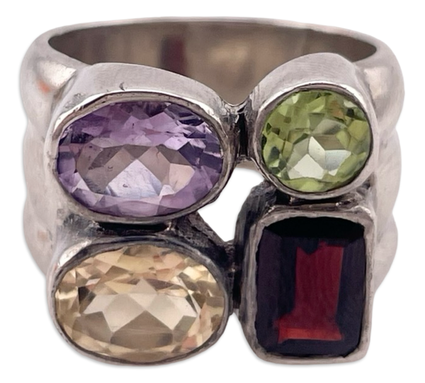 size 6 sterling silver chunky faceted gemstone ring
