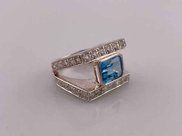 size 10 sterling silver faceted blue glass rhinestone ring