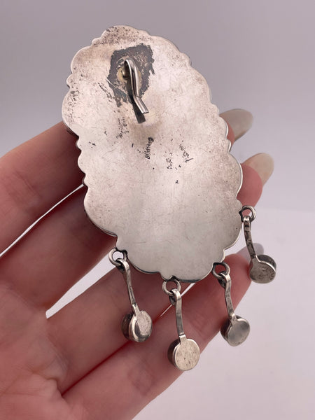 sterling silver large multi-gemstone pendant