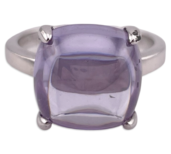 size 8 sterling silver rhodium plated purple glass prong ring