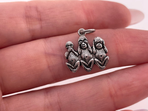 sterling silver three wise monkeys pendant
