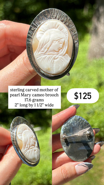 RESERVED PRIVATE LISTING -- sterling silver carved mother of pearl cameo brooch B2