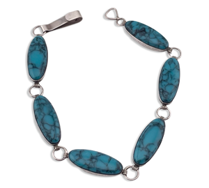sterling silver 7-3/4" synthetic block turquoise link bracelet
