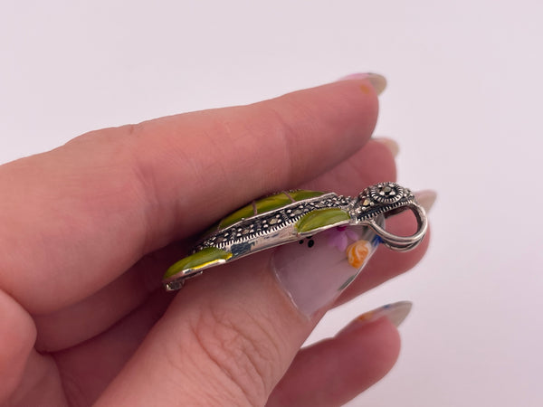 sterling silver marcasite resin turtle pendant