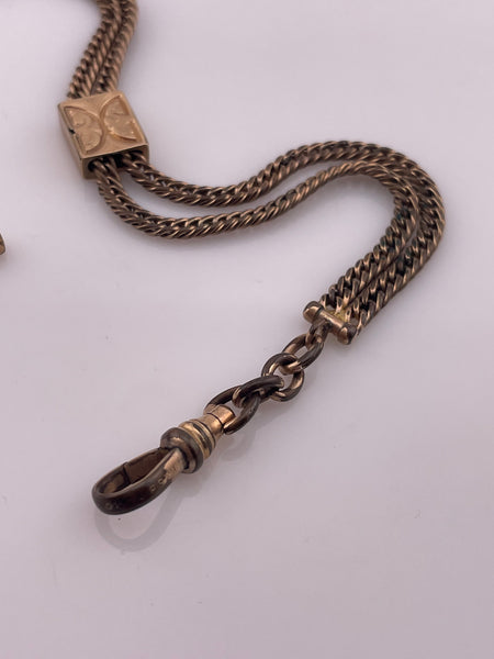 antique gold filled pocket watch slide chain w/ dog clip & t-bar **AS IS**