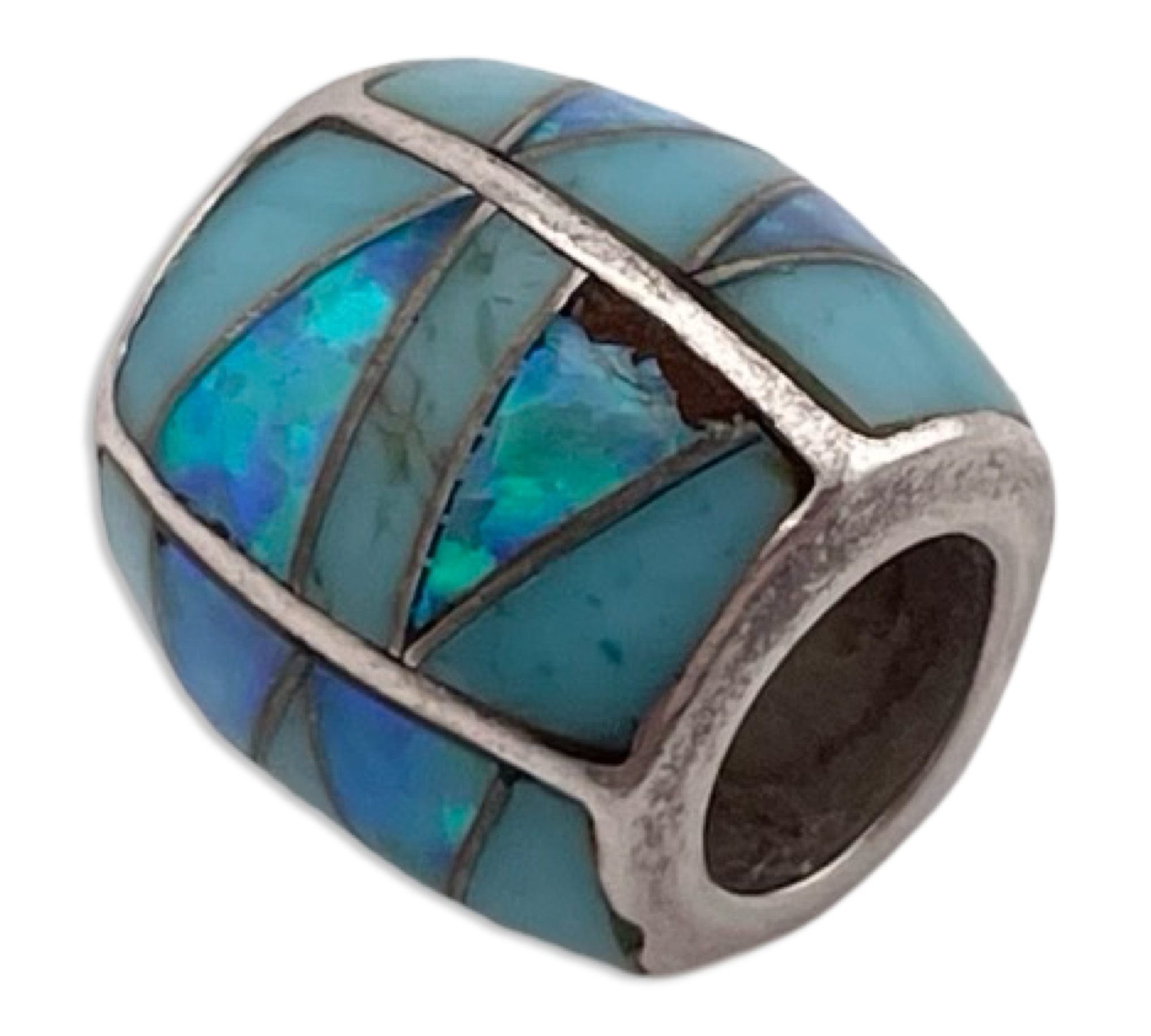 sterling silver synthetic opal turquoise barrel bead pendant