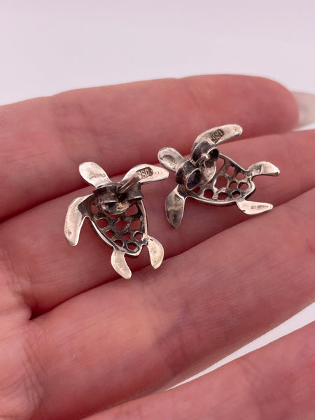 sterling silver sea turtle post earrings **AS IS**