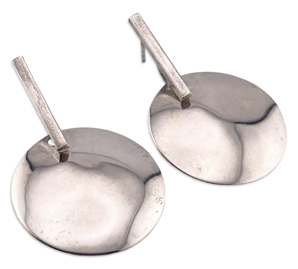 sterling silver 1-5/8" Mexican stoneless disc post dangle earrings