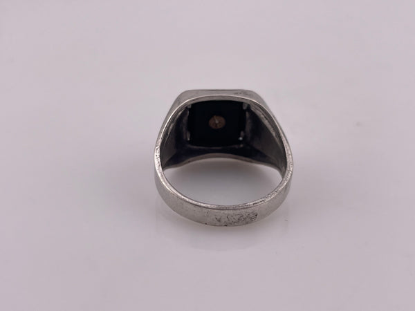 size 11.5 sterling silver onyx 'I' initial ring