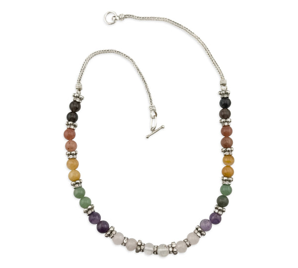 sterling silver colorful rainbow multi-gemstone & rhinestone necklace