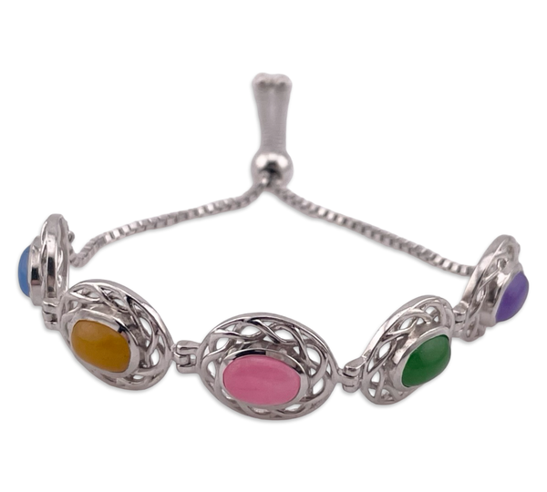 sterling silver colorful cabochon adjustable link bracelet