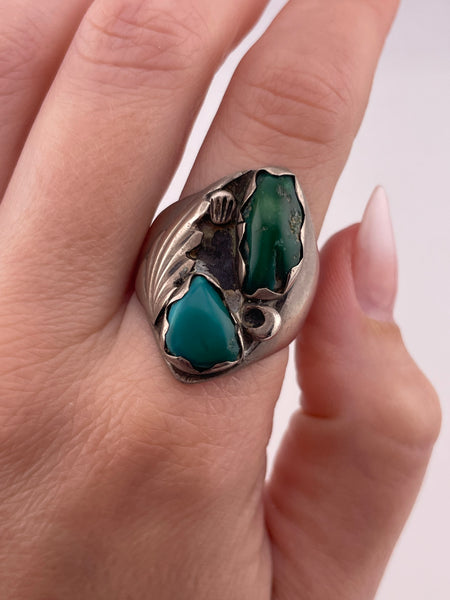 size 10.5 sterling silver two stone turquoise ring