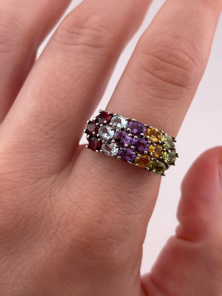 size 8 sterling silver faceted multi-gemstone ring