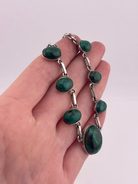 sterling silver 16-3/4" 7 stone chrysocolla necklace