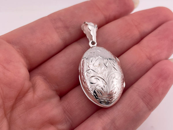 sterling silver oval etched locket pendant