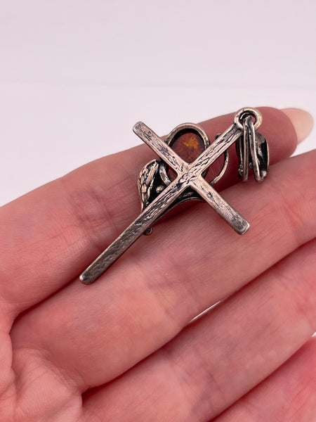 sterling silver amber cross pendant