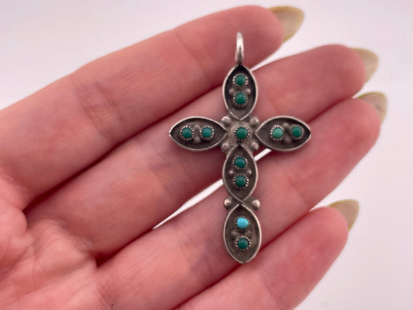 sterling silver turquoise snake eye cross pendant