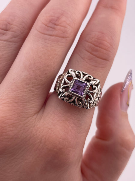 size 8.25 sterling silver faceted amethyst butterfly design ring