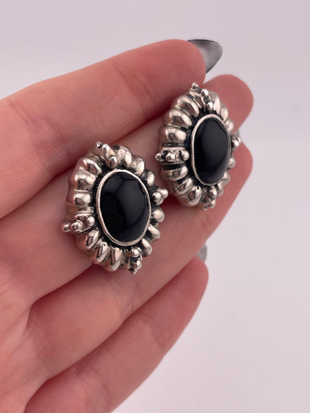 sterling silver synthetic onyx post earrings *non-sterling posts*