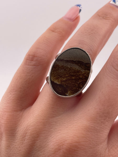 size 6.75 sterling silver landscape jasper ring