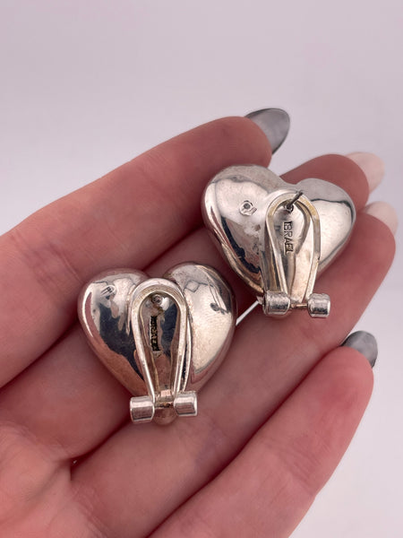 sterling silver electroform puffy heart post earrings