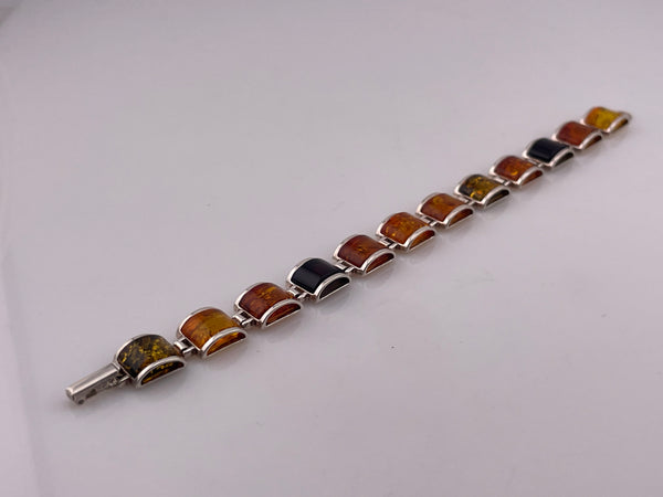 sterling silver multi-colored amber link bracelet