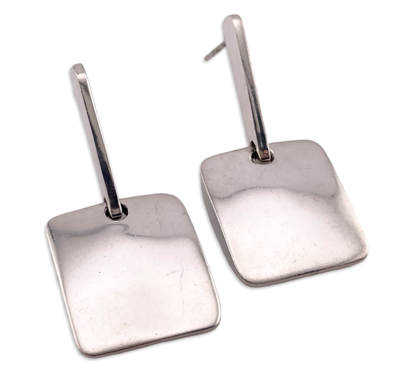 sterling silver Mexican stoneless rectangle bar post dangle earrings