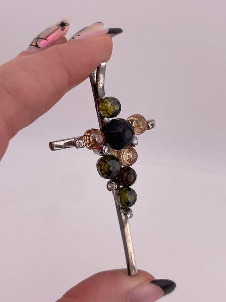 sterling silver rhinestone & colored glass cross pendant
